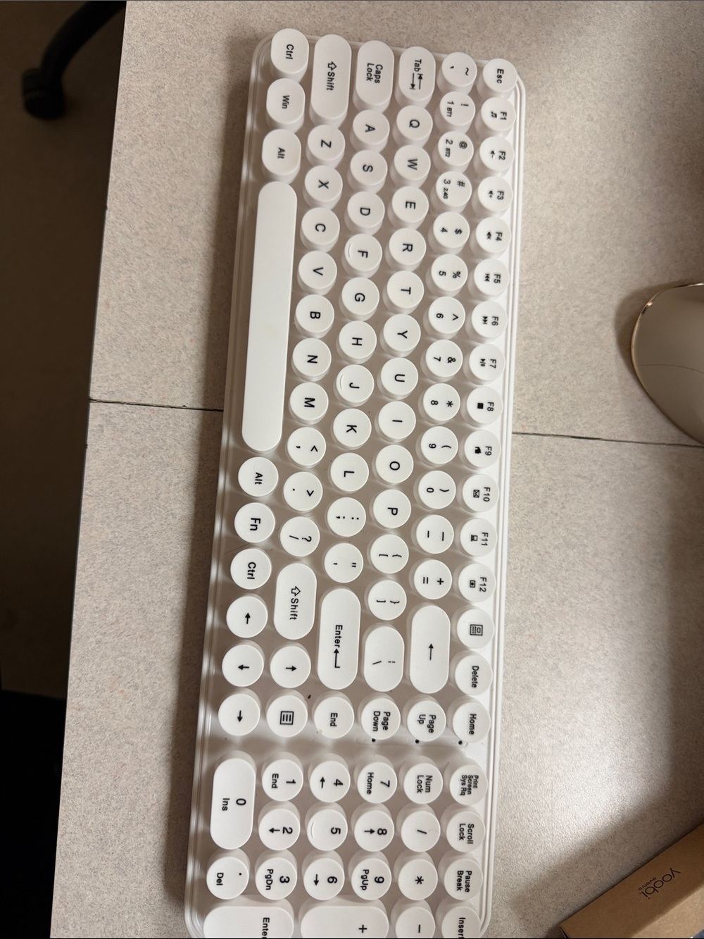 White Wireless Retro Round-Key Keyboard - Unbranded